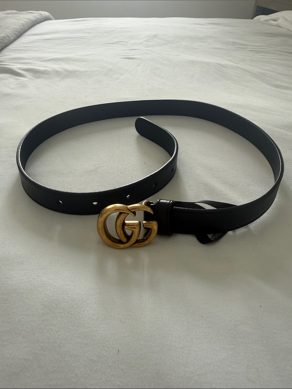 Gucci Black Leather Belt with Gold Double G Buckle